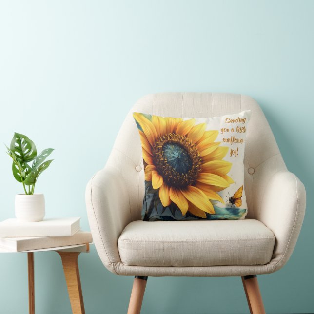 Sunflower with Butterflies with Customizable Text Throw Pillow (Chair)