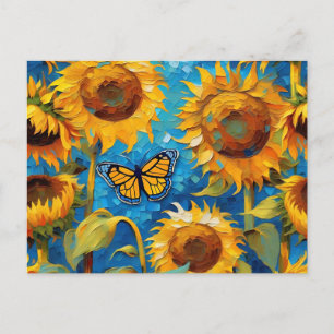 Sunflower With Butterfly Postcard
