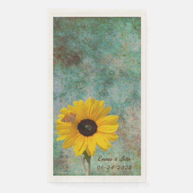 Sunflower with Butterfly Wedding Paper Guest Towels (Front)