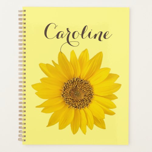 Sunflower with Custom Name Light Yellow Planner