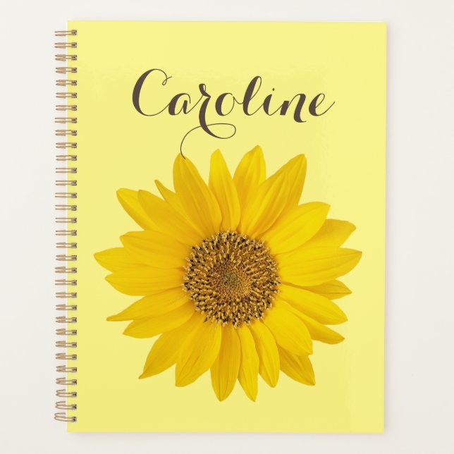 Sunflower with Custom Name Light Yellow Planner (Front)