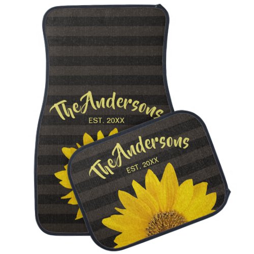 Sunflower with Family Name Personalized Car Floor Mat