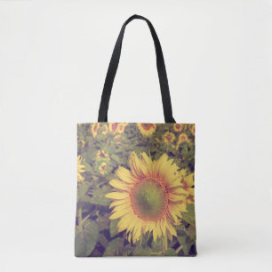 Sunflower with filter effect retro vintage styleag tote bag