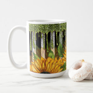 Sunflower with Green Glitter Coffee Mug