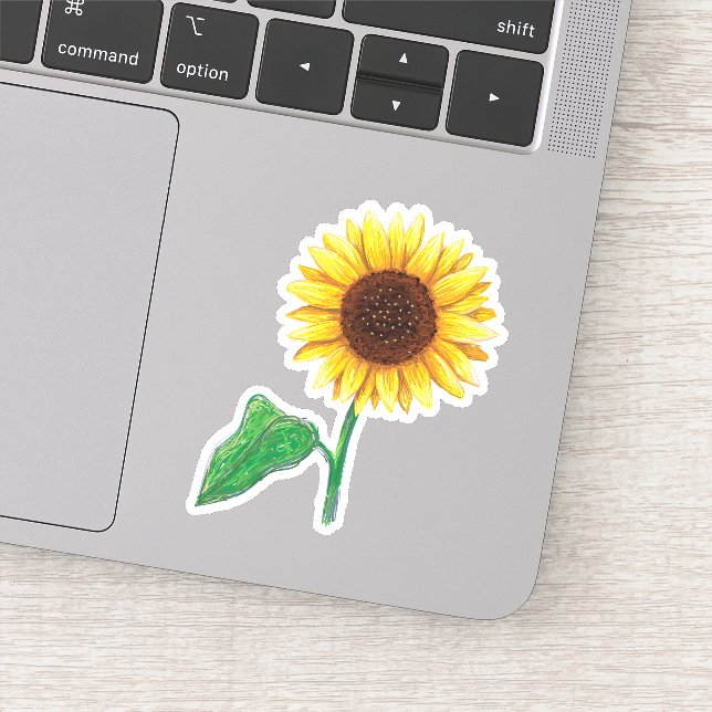 Sunflower with green leaf and stem sticker (Detail)