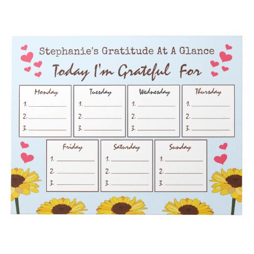 Sunflower With Hearts Daily Gratitude At A Glance Notepad