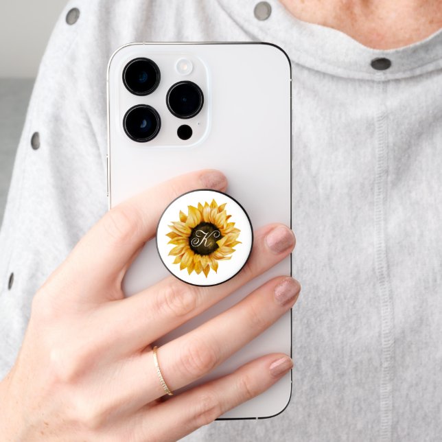 Sunflower with Initial PopSocket (Hand)