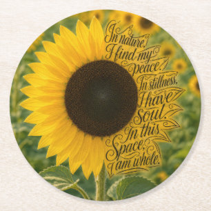 Sunflower with Inspiring Quote Round Paper Coaster