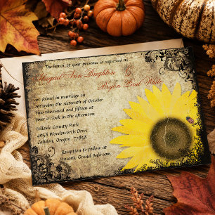 Sunflower with Ladybug Vintage Wedding Invitation