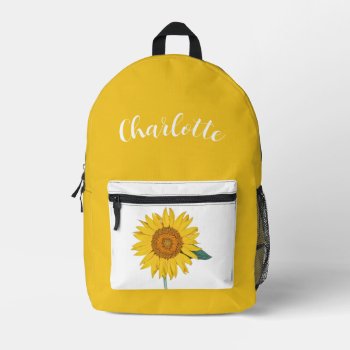 Sunflower With Name Printed Backpack by CarriesCamera at Zazzle