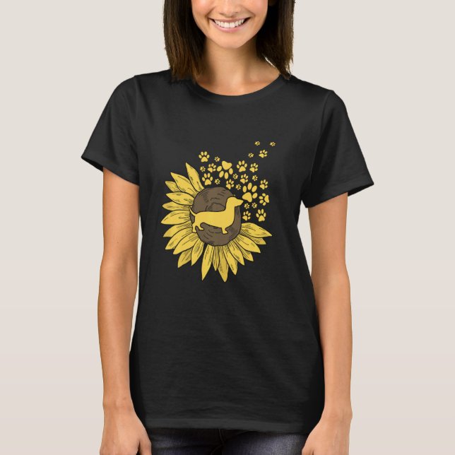 Sunflower With Paws And Dachshund T-Shirt (Front)