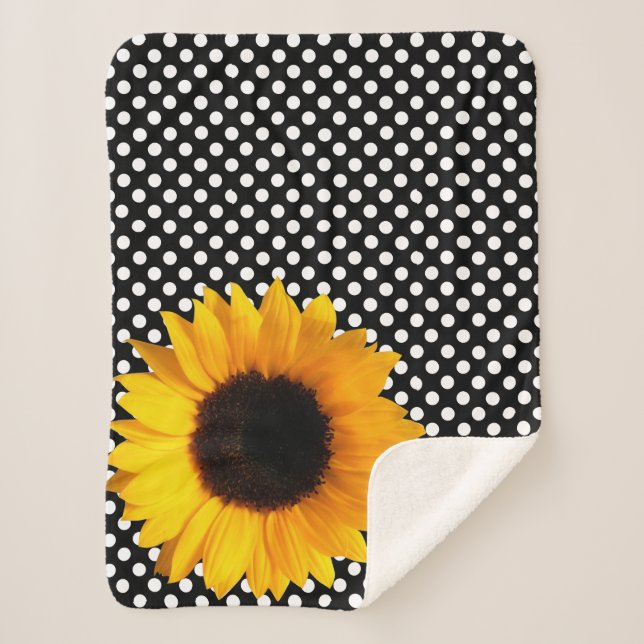 Sunflower with Polka Dots Sherpa Blanket (Front)