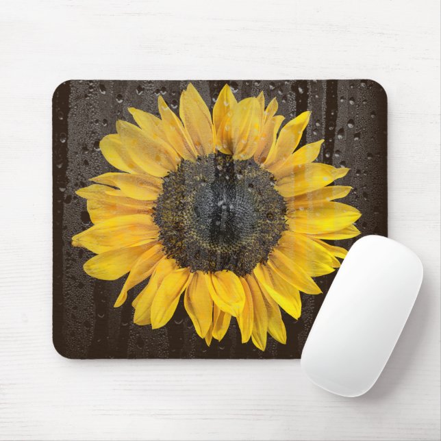 Sunflower with Raindrops on Window Mouse Pad (With Mouse)