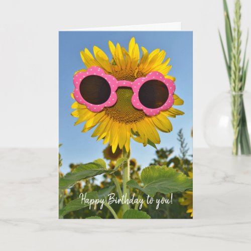 Sunflower with sunglasses for birthday card