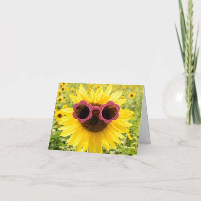 Sunflower with Sunglasses  Letterpress Thank You Card (Front)