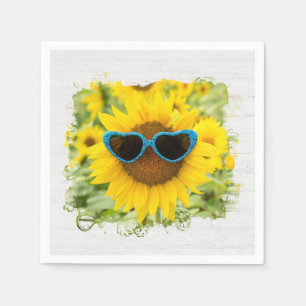 Sunflower with Sunglasses On Wood Napkins