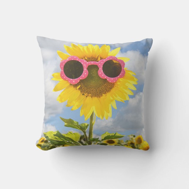 Sunflower with sunglasses outdoor pillow (Front)