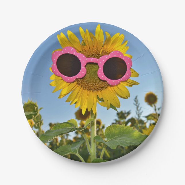 sunflower with sunglasses paper plates (Front)