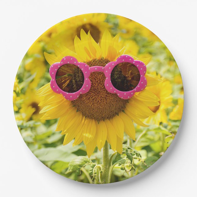 Sunflower with Sunglasses  Paper Plates (Front)