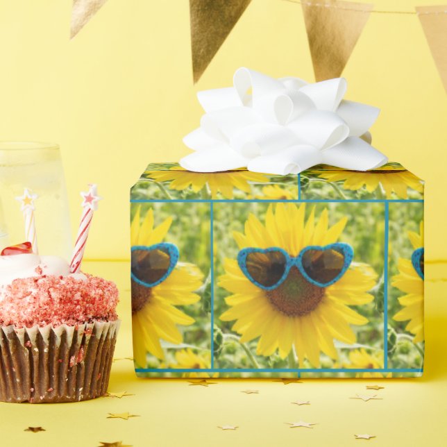 Sunflower With Sunglasses Wrapping Paper (Birthday Party)