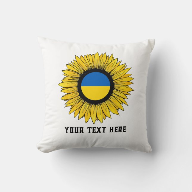 Sunflower with Ukrainian flag. Custom text Throw Pillow (Front)