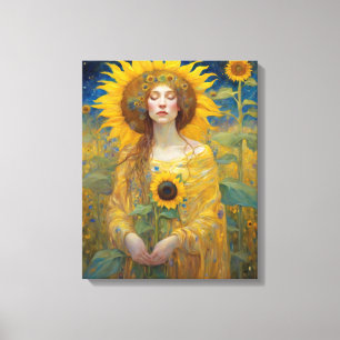 Sunflower Woman Art Nouveau Painting Canvas Print