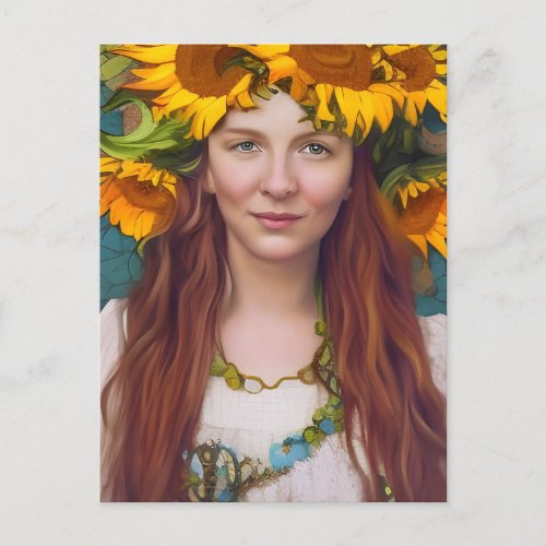 Sunflower Woman Postcard