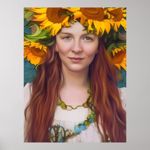 Sunflower Woman Poster