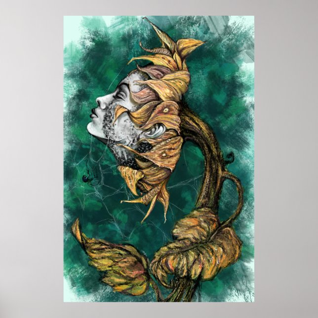 Sunflower Woman Surrealism Poster Art - Painting (Front)