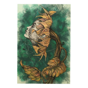 Sunflower Woman Surrealism Wood Art - Painting