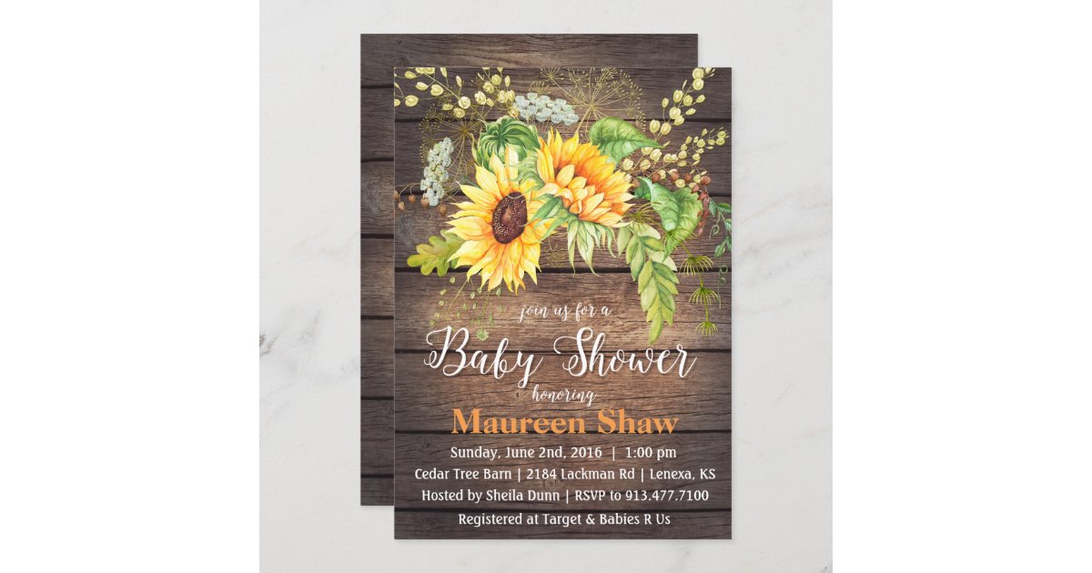 Sunflower Wood Baby Shower Invitation | Zazzle