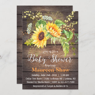Sunflower Wood Baby Shower Invitation