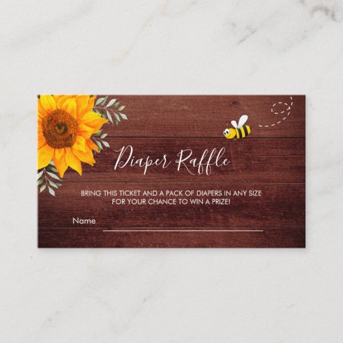 Sunflower wood bee rustic diaper raffle ticket enclosure card