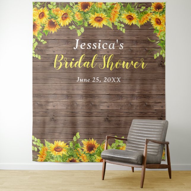 Sunflower Wood Bridal Shower Photo Booth Backdrop (In Situ)
