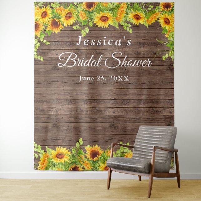 Sunflower Wood Bridal Shower Photo Booth Backdrop (In Situ)