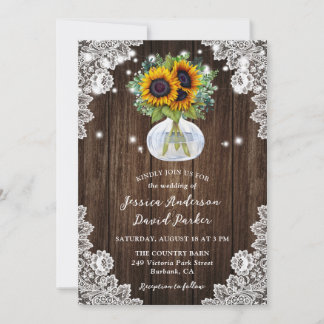 Sunflower Wood Floral Lace Wedding Invitation
