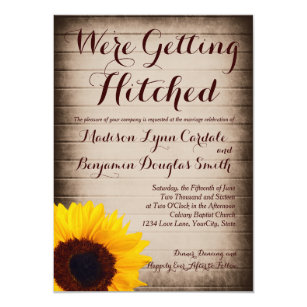 Getting Hitched Wedding Invitations Zazzle Sunflower Wood Getting Hitched Wedding Invitations