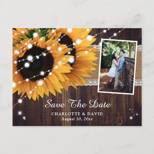 Sunflower Wood Lights Wedding Photo Save The Date Announcement Postcard