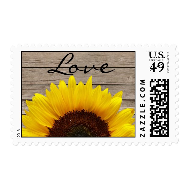 Sunflower Wood Love Wedding Invitation Stamp