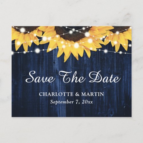 Sunflower Wood Navy Blue Wedding Save The Date Announcement Postcard