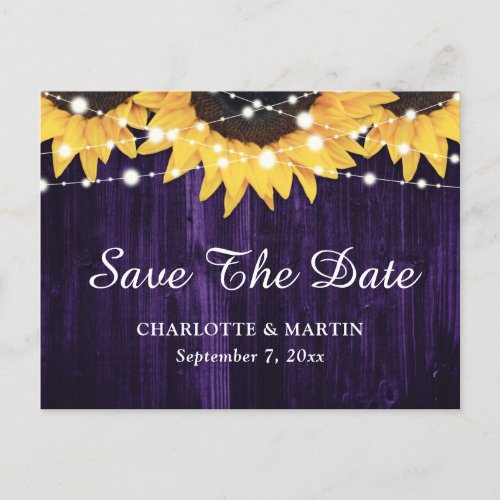 Sunflower Wood Purple Wedding Save The Date Announcement Postcard