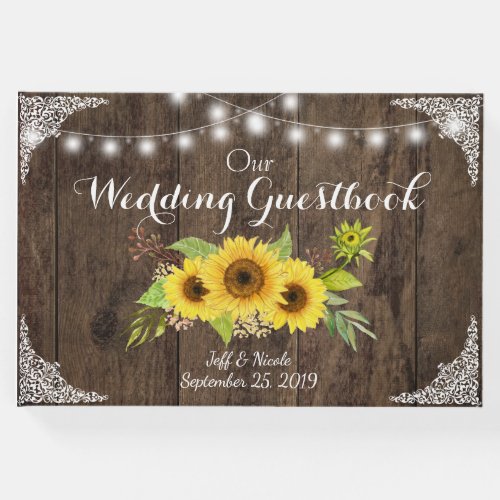 Sunflower Wood Rustic Country Flower Barn Wedding Guest Book