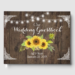 Sunflower Wood Rustic Country Flower Barn Wedding Guest Book