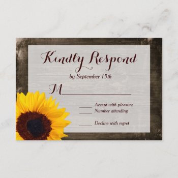 Sunflower Wood Rustic Country Wedding Rsvp Cards by RusticCountryWedding at Zazzle