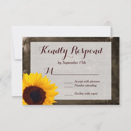 Sunflower Wood Rustic Country Wedding RSVP Cards