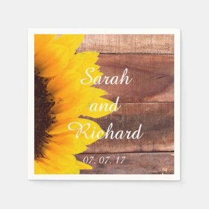 Sunflower Wood Rustic Wedding Paper Napkins