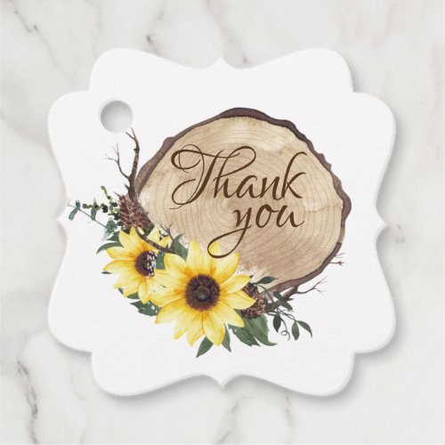 Sunflower Wood Slice Bridal Shower Thank You Favor Tags