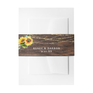 Sunflower, Wood & String Lights Floral Invitation Belly Band
