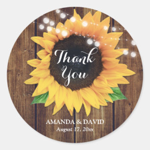 Sunflower Wood String Lights Wedding Classic Round Sticker