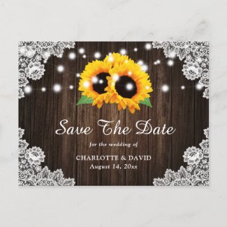 Sunflower Wood String Lights Wedding Save The Date